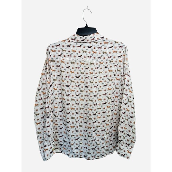 FoxCroft Tencel 100% Blouse Size 10 Long Sleeve Shirt Equestrian Horse Print - Picture 5 of 10
